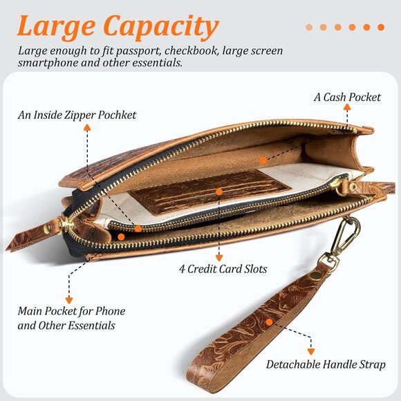Chic Leather Wristlet Bag for Women - Fits Smartphones & Keeps Essentials Secure - Picture 3 of 7